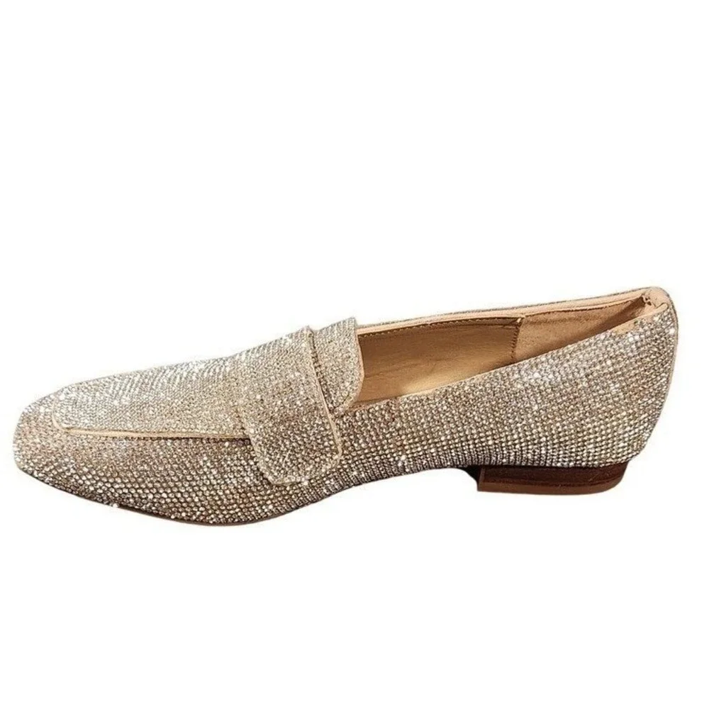 Steve Madden Shoes Womens Size 6 Silver Rhinestone RISKI-R Loafer Flats Slip‎ On